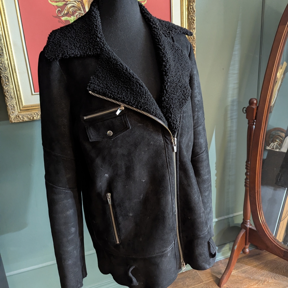 Veda Genuine Shearling Oversized Moto Jacket